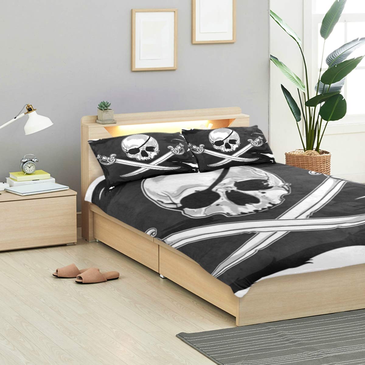 CANCAKA Jolly Duvet Cover Set Jolly Roger Design Bedding Decoration King Size 3 PC Sets 1 Duvets Covers with 2 Pillowcase Microfiber Bedding Set Bedroom Decor Accessories