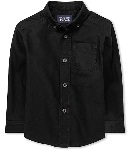 Generic Boys Black Button Down Shirt Classic Fit Crewneck Dress Shirt Toddler Kids Girls Soft Long Sleeve (Black, 3-4 Years): Clothing, Shoes & Jewelry