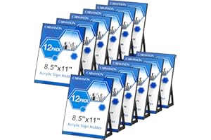 Carmanon Plastic Sign Holder 8.5 X 11, 6 Pack Plastic Paper Holder, Black Outdoor Plastic Display Stands with Wide Base, Heavy Duty Slant Plastic Frames for Restaurant, Office, School, Store, Home