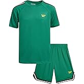 Reebok Boys Athletic Shorts Set - 2 Piece Summer Clothes Outfit with Pocket Tee and Boys Running Shorts for Active Kids