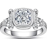 AnuClub Cushion/Princess Cut Moissanite Ring D Color VVS1 925 Sterling Silver Retro Roman Column Engagement Wedding Promise Anniversary Rings for Women Men with Certificate