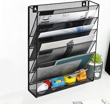 Amazon Co Jp Idealeben 卓上収納ラック 6段 ファイルラック 書類トレー メッシュメタル 組み立て式 壁掛け書類ラック 多機能 新聞 雑誌 ファイル フォルダー 書類入れ 机上用品 整理 収納 黒 ホーム キッチン