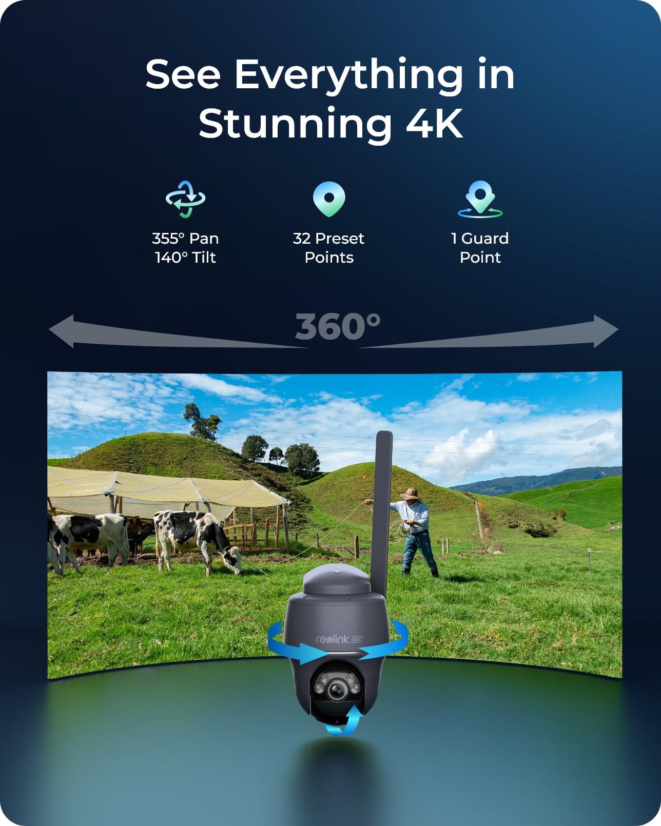 REOLINK 4K 4G LTE Cellular Security Camera, 8MP No WiFi Solar Powered, Pan Tilt 360° with Smart Detection, Color Night Vision, Local Storage, SIM+32GB SD Card Included, Go PT Ultra-Grey+Solar Panel 2