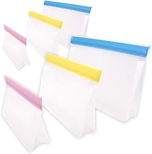6 Pack Reusable This item Silicone Food Storage Bags,Food Grade PEVA Reusable Lunch Bags and Snack Bags,Silicone Food Bags for Women, Men and Kids