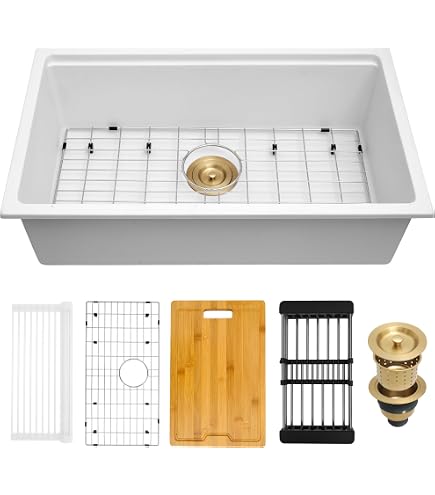 Lofeyo 28" White Undermount Kitchen Sink – Granite Composite Workstation Sink, Deep Single Bowl For Modern Kitchens