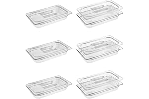 QMEEKI 6 Pack 1/3 Size 2.6'' Deep Clear Food Pans with Lids, Commercial Food Pans Polycarbonate Transparent Food Storage Containers, Stackable Plastic Pan with Capacity Scale, Restaurant Supplies Hotel Pan
