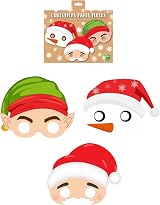 HENBRANDT 12x Kids Christmas Paper Party Masks 3 Designs - Fancy Dress Stocking