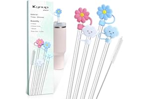 Kynup Straw(4Pack), Straw Topper Cover(4Pack) for Stanely 40 oz Tumbler, Reusable Straw Tritan Material, Straw Cover Cap Silicone Material with Cleaning Brush