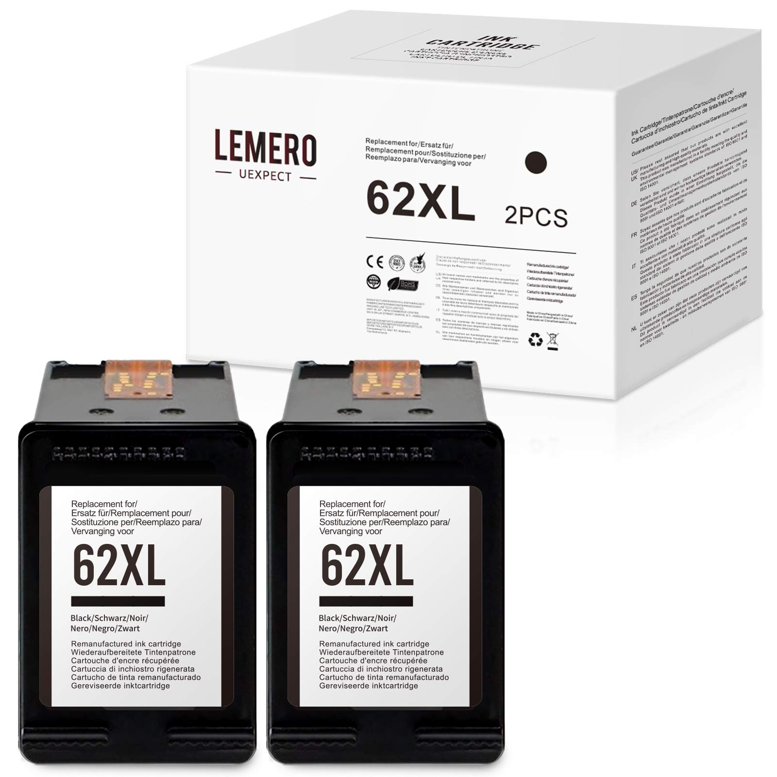LEMEROUEXPECT Remanufactured 62xl Ink Cartridge Replacement for HP 62 62XL Multipack Printer Cartridge for HP OfficeJet 5640 5646 5740 5742 5744 5745 5746 eAIO Envy 7640 7645 5642 5644 (Black)
