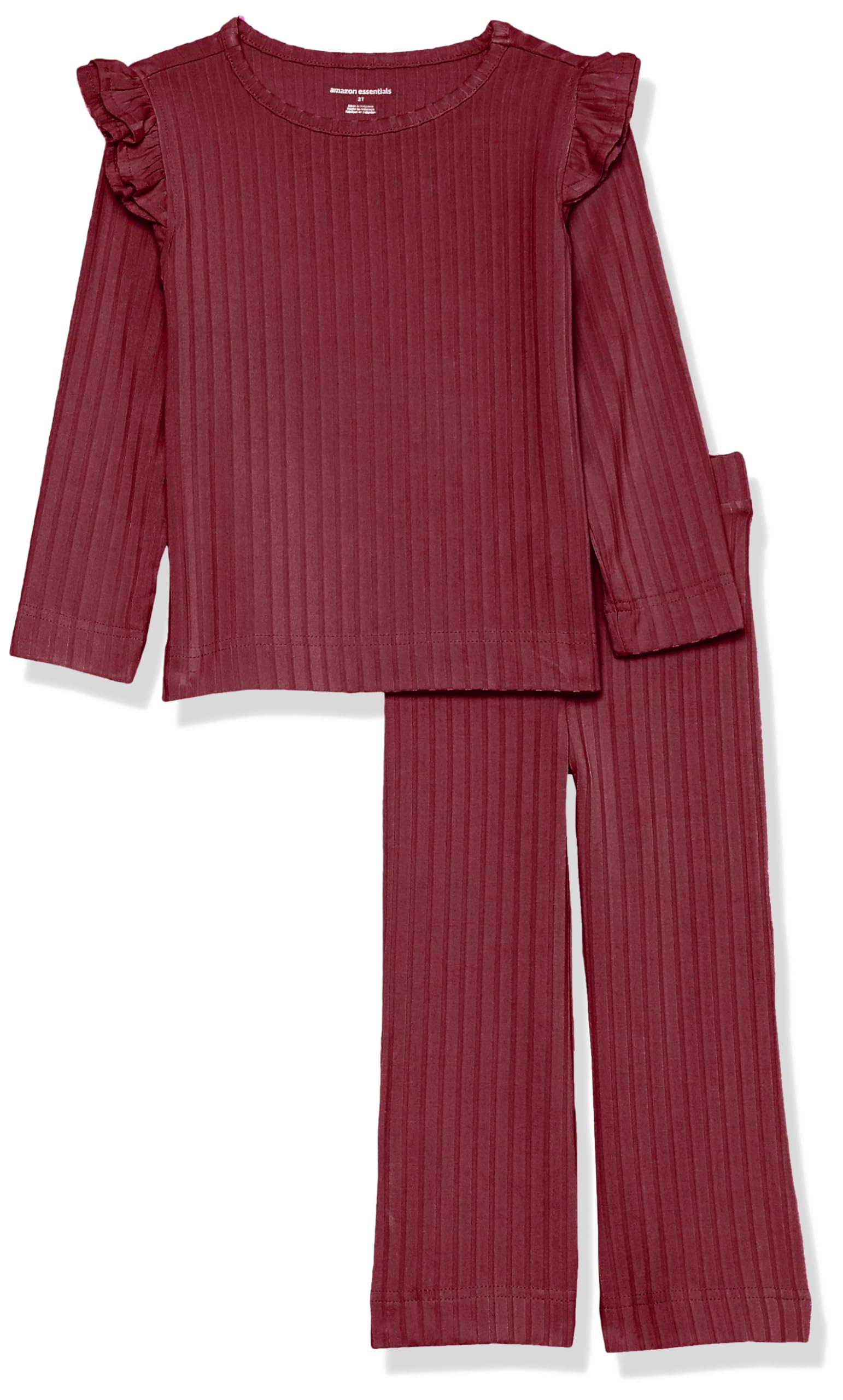 Photo 1 of Amazon Essentials Girls' Wide-Rib Outfit Set, Pack of 2, Dark Red, X-Large