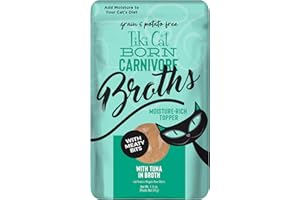 TIKI PETS Tiki Cat Born Carnivore Broths, Tuna Recipe, Hydration and Flavor Supplement Cat Food Topper, 1.3 oz. Pouch (Pack of 12)