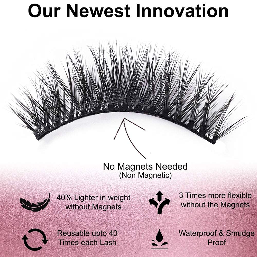 Luxillia 10 Piece Eyelash Magnetic Lashes with Eyeliner (Clear and Black) - Natural Looking False Magnetic Eyelashes Kit with Waterproof Liquid Liner Applicator, 8D, 3D Look, Reusable Fake Eye Lash