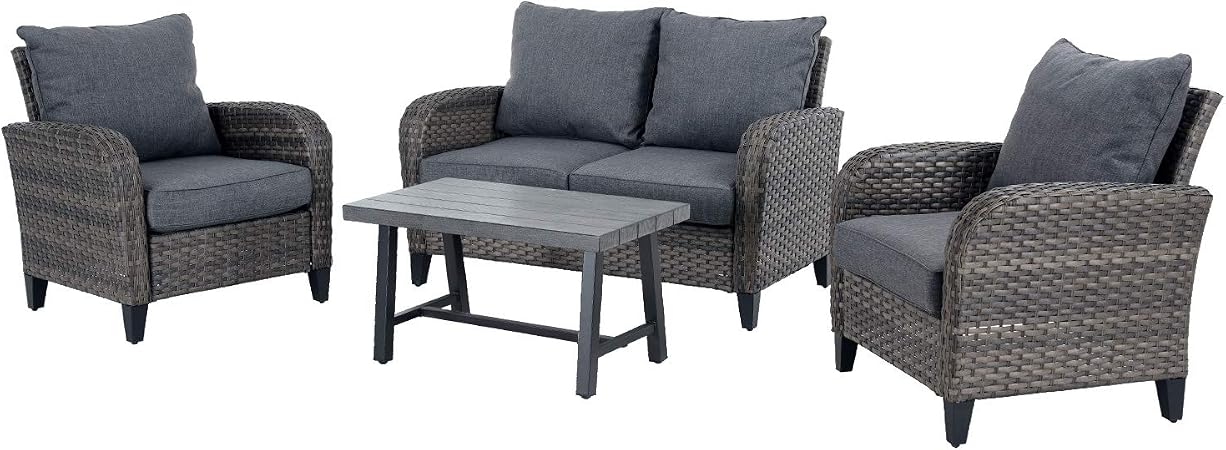Amazon Com Grand Patio Ï¼ Piece Outdoor Patio Conversation Set Love Seat And Hand Brushed Coffee Table Thick Gray Cushions Garden Outdoor