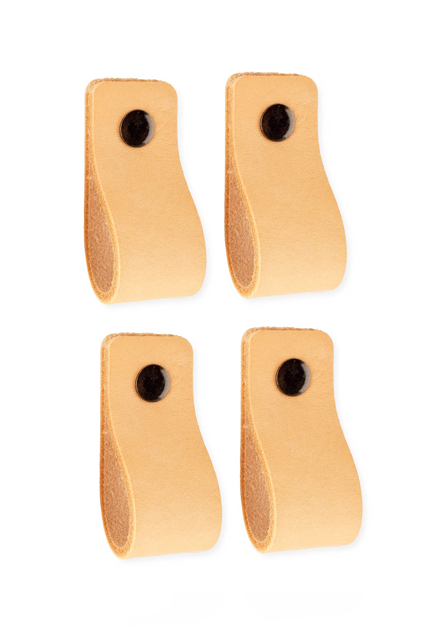 Brute Strength - Leather Handles for Furniture - Natural - 4 pcs - 12,5 x 2,5 cm - Cabinet Handle, Door Handle for Kitchen, Bathroom, cabinets, Dresser, Wood