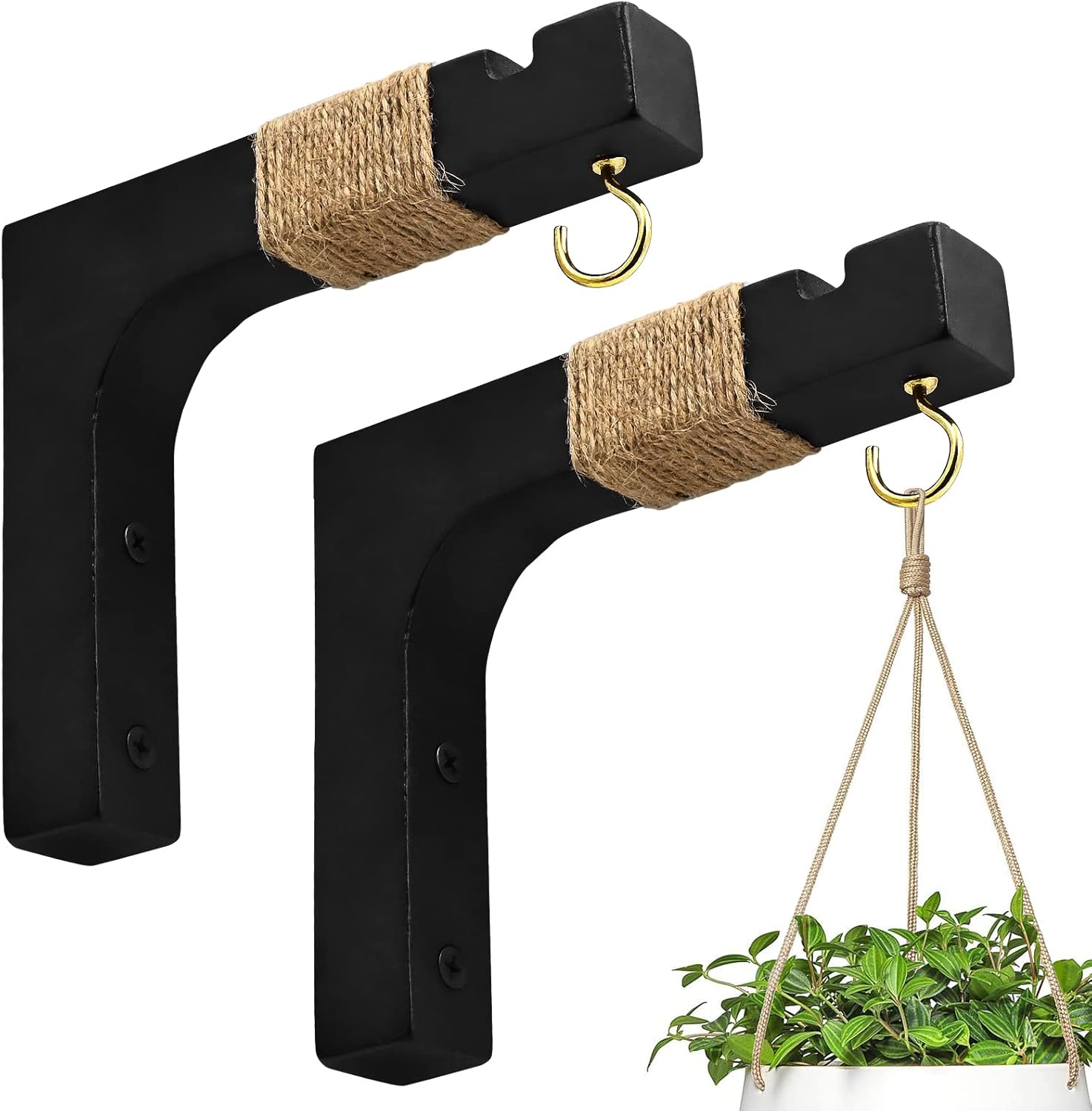 Outdoor Hanging Brackets - 2 Pack Plant Hanger Hooks for Indoor Hanging Plants, Hanging Planters for Indoor Plants Farmhouse Wooden Hanging Basket Wall Hooks for Outdoor Flower Pots Lanterns Wind Chime Lights Garden Decoration