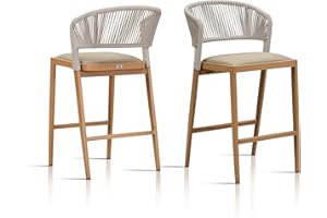 PURPLE LEAF Counter Height Bar Stool Set of 2 Outdoor Stool Chair with Footrest Patio Bar Height Stools Rattan Barstools for Kitchen Lawn Pool Teak