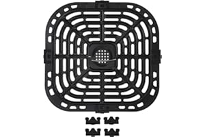Square Air Fryer Grill Pan, Double Layer Coating Food Grade Stainless Steel Crisper Plate, Handles, Safe & Easy Clean, FDA Ap