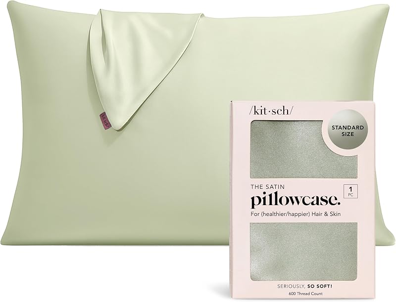 Kitsch Satin Pillowcase with Zipper Sage 48x66 cm - Hair & Skin