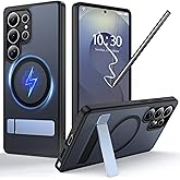 FNDMIL for Samsung Galaxy S25 Ultra Case with MagSafe [Invisible Kickstand] [Charge While Standing] [Military Shockproof] Translucent Matte Soft Silicone Bumper for S25 Ultra Phone Case Slim, Black
