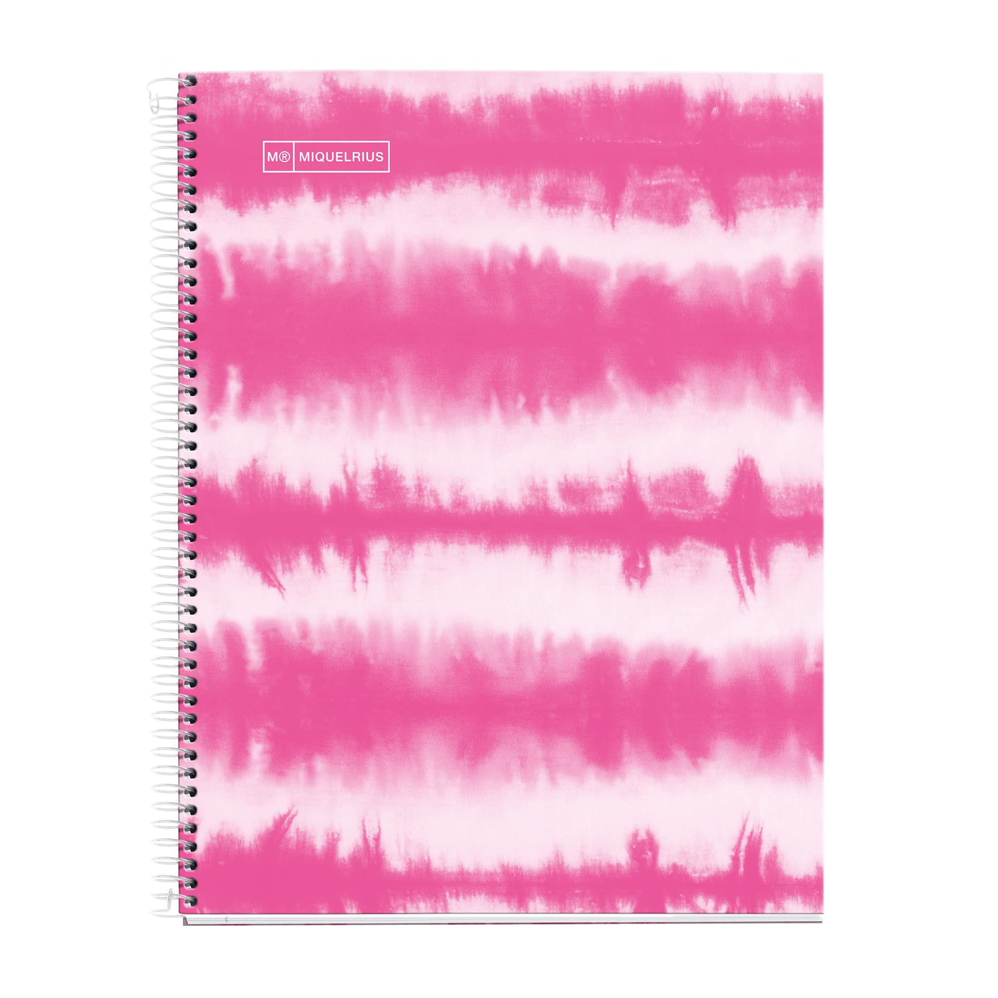 Miquelrius - A5 Hardback Notebook - 4 Colour Stripes 120 Grid Sheets of 90g 2 Holes Neon Pink Fluor Tie Dye — image 1
