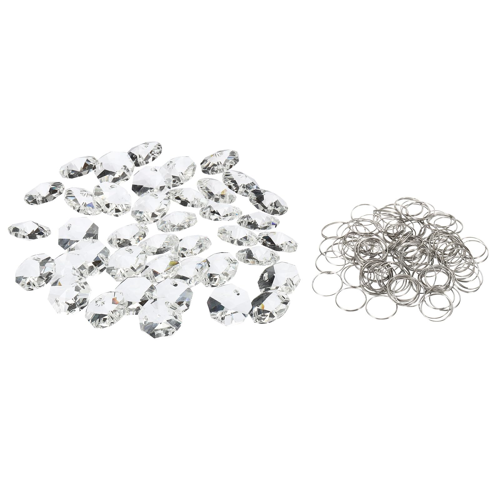 PATIKIL K9 Crystal Octagon Beads 2 Holes Pendants with Ring, 50 Pack 18mm Chandelier Prisms Parts Ornaments Hanging Beads for DIY Arts Crafts Decoration, Clear