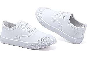 ANPROITY Kids White Shoes Toddlers Canvas Sneakers Slip-on Light Weight Comfortable Causal Running Shoes Skin-Friendly for Boys Girls