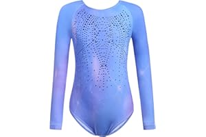 Zaclotre Kid Girls Gymnastic Leotard Long Sleeve Color Gradient Sparkly Ballet Dance One Piece Outfit