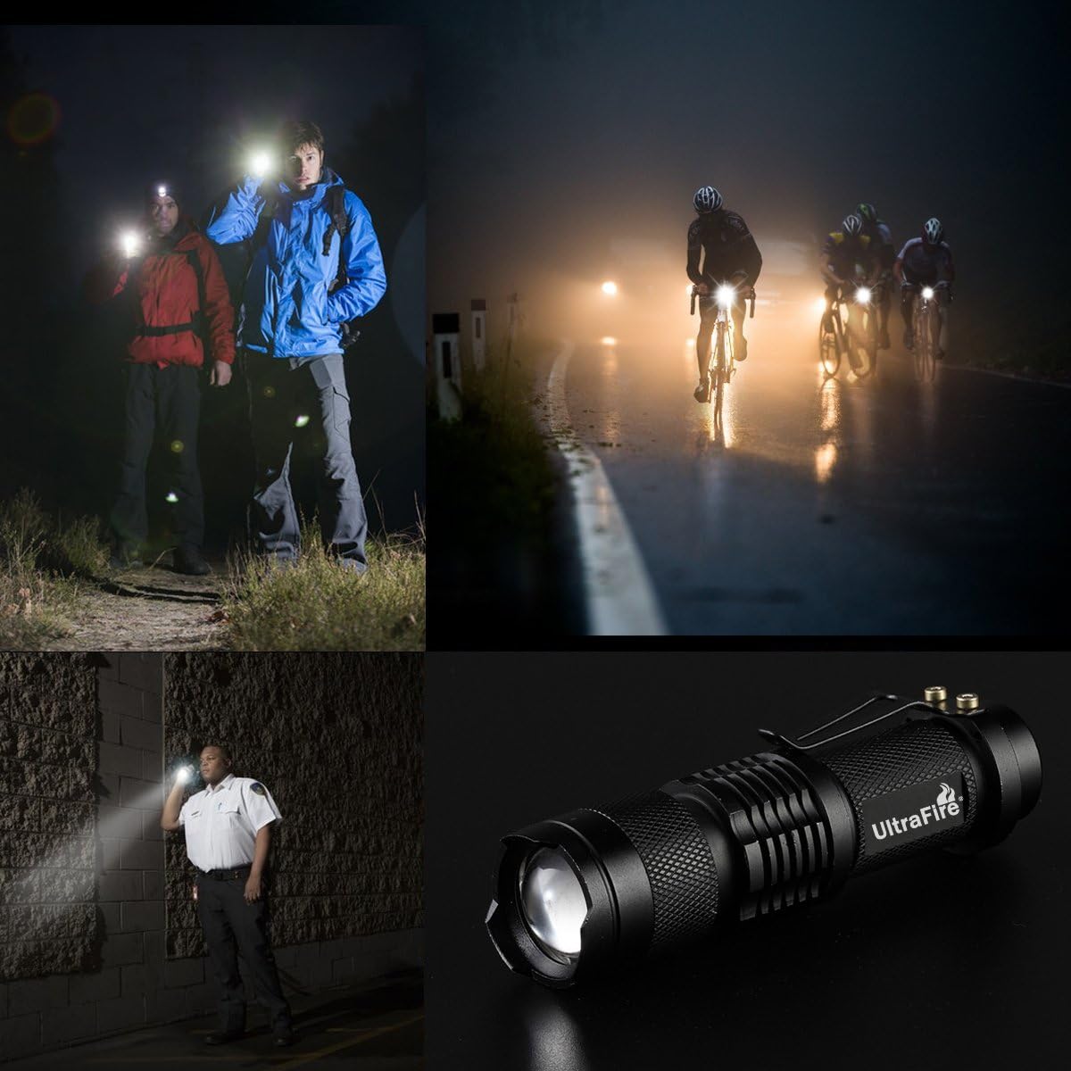 3 Pack UltraFire Mini Flashlights Focus Adjustable SK68 Single Mode Tactical LED Flashlight, Ultra Bright 300 Lumens Torch - - 