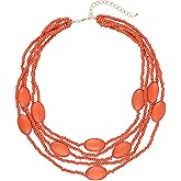 Coiris Multi Color 5 Layers Wood Beads Strand Statement Necklace for Women Chunky Collar (N0019)