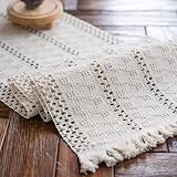 Weldomcor Macrame Table Runner Cream Beige Boho 30x180 cm with Tassels