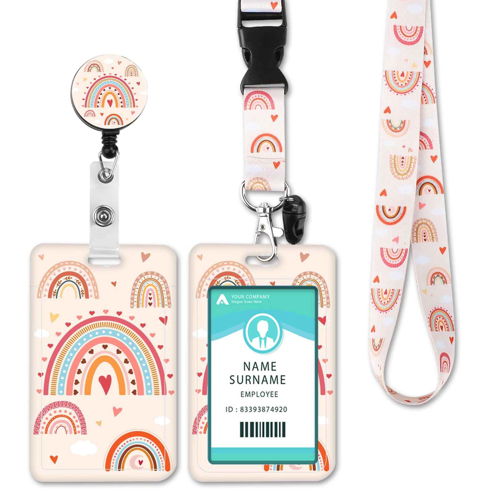 COCHIE ID Card Holder with Strap, Rainbow Colorful, Swivel Badge Holder for Women, Teachers, Nurses, Doctors, Students, BADGE_HOLDER