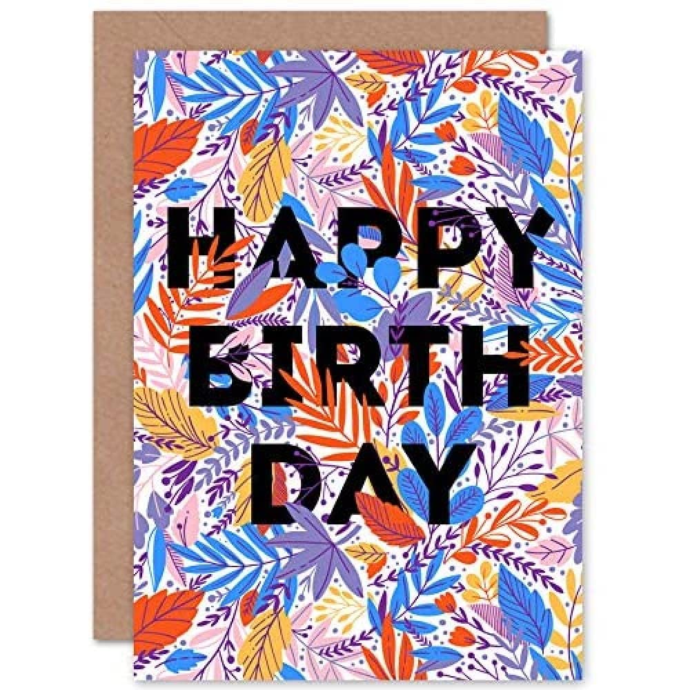 Wee Blue Coo Birthday Woven Floral Typography Greeting Card With Envelope Inside Premium Quality