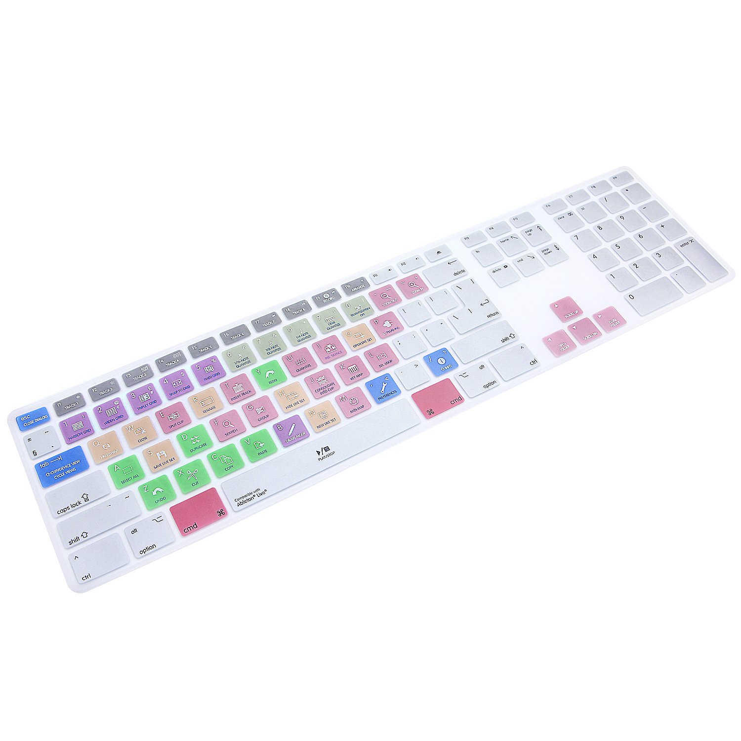 MMDW Ablenton Live Shortcuts Extended Layout Silicone Keyboard Protective Cover Skin for iMac G6 Aluminum Wired Keyboard MB110B/B (A1243) Numeric Keypad EU/US Version