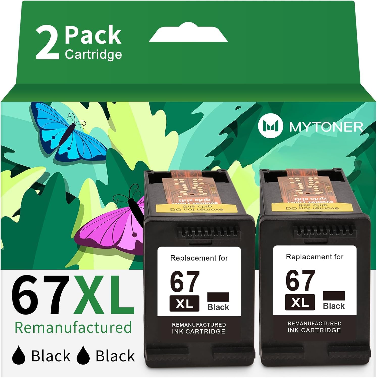 Photo 1 of 67XL Black Ink Cartridge Combo Pack Replacement for HP Ink 67 67xl hp Printer Ink for DeskJet 2700e 2700 2755e 2755 2734e Envy 6055e 6400 6000 Envy Pro 6452 6458 Printer (2 Black