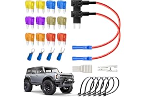GIYING6 Mini Fuse Tap Kit Add-a-Circuit – 2PCS Low Profile Fuse Holder + 12 Fuses (3A–20A), Puller, Zip Ties, O & U Terminals – for 12V/24V Dash Cam, Car Wiring, Hardwire Kit