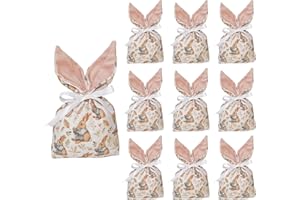 10 Pcs Easter Bunny Gift Bags Rabbit Ear Velvet Bags with Drawstrings, 23 x 15cm Bunny Gift Pouches Party Favors for Kid Bask