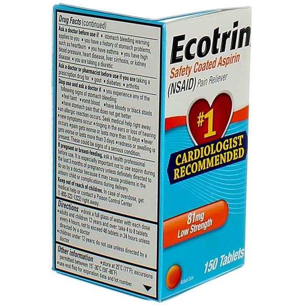 ECOTRIN LOW STRENGTH SAFETY COATED ASPIRIN | NSAID | 81MG | 150 TABLETS (3 PACK)