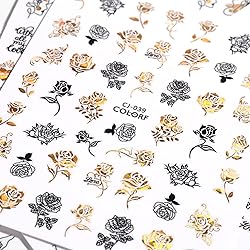 Gold Rose Flowers Leaf Love Heart Lips Letters Nail