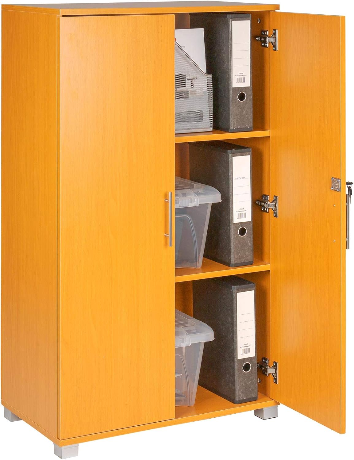 Beech Storage Cabinet Cupboard Bookcase Filing Stationary Cabinet 2 Door Locking Unit, for Home Garage Utility - Image 3