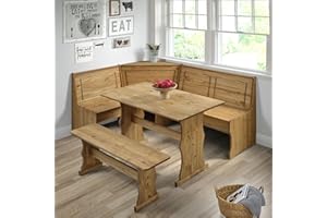 Furniture Dash Solid Wood Corner Dining Set 64.8" W x 19.9" D x 33.4" H- Farmhouse Table and Bench Set, Farmhouse Furniture for Dining Room - Corona Collection