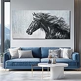ZHENGYIN Large Black and White Horse Canvas Wall Art, Western Equine Portrait Artwork, Rustic Western Farmhouse Wall Decor for Living Room Office, Above Sofa, 24x48 Inch