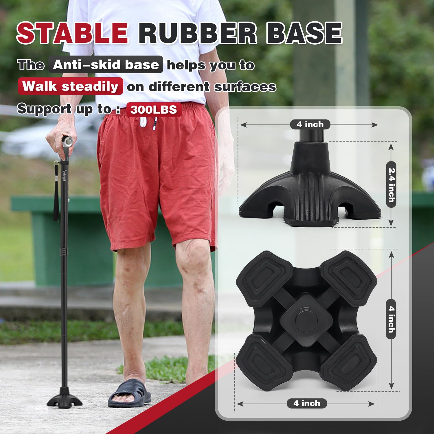 BigAlex Folding Walking Cane with Two Led Lights for Elderly Solid Base Adjustable Walking Stick with Carrying Bag for Men Women