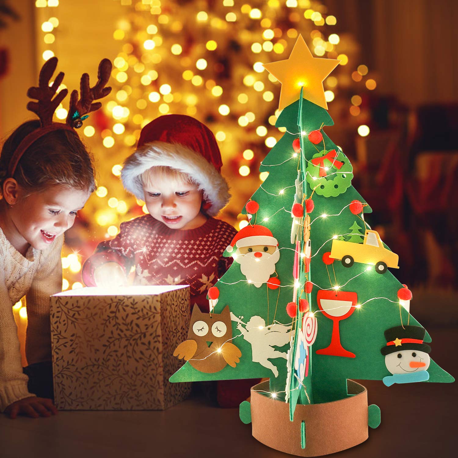 Fansport 3D DIY Felt Christmas Tree Set with 26 Pcs Xmas Ornaments for Christmas Decor, Upgraded DIY Christmas Tree for Christmas Tree for Kids Xmas Decoration