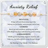 LAVEIR Anxiety Relief Bracelet for Women, Natural Stone Crystal Bracelet with Selenite Citrine Labradorite Stress Relief Gifts Healing Crystal Bracelet Adjustable Spiritual Jewelry with Quote Card