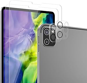 SPARIN 2 Pack Screen Protector Compatible with iPad Pro 11 inch with 2 Pack Camera Lens Protector, 9H Tempered Glass Compatible with Apple Pencil and Face ID