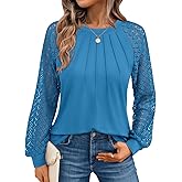 AUTOMET Womens Long Sleeve Shirts Pleated Lace Tops Fall Fashion Outfits Business Casual Blouses