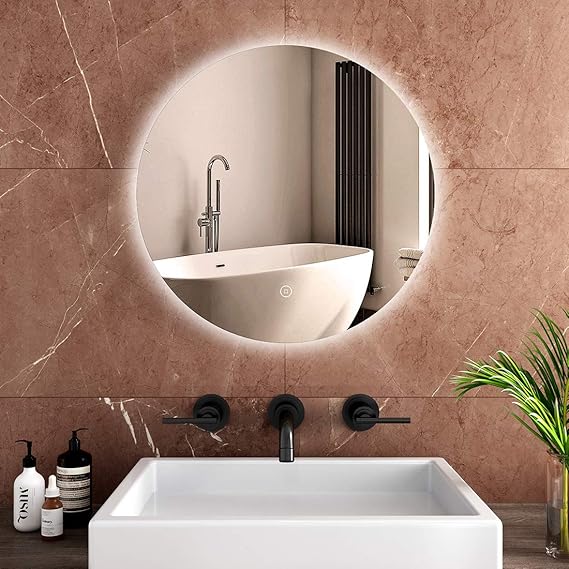 Safeni Badspiegel mit Beleuchtung Rund 60cm LED Badezimmerspiegel Wandspiegel mit Touch-Schalter