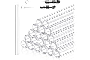 AKAMINO 20 Pieces 6 Inches Long Clear Glass Tubes for Art DIY, 12mm OD 8mm ID 2mm Thick Wall Glass Borosilicate Blowing Tubing with 5 Cleaning Brush