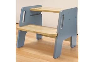 Toddler Wooden Step Stool, Two Step Stools with Rounded Corners, Safety Non-Slip Pads＆Handles, Dual Height Stepping Stools fo