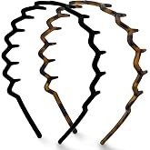Kitsch Zig Zag Headbands for Women - Black and Tortoise, 2 pcs | Fashion Accessories for Slicked Back Styles | Comfortable Wavy Headbands | Comb Headband with Teeth